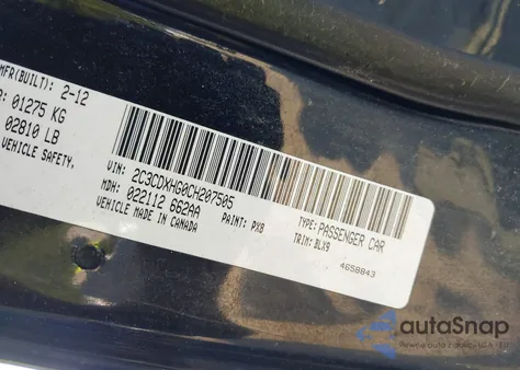 2012 Dodge Charger Sxt из США, поврежденный, VIN 2C3CDXHG0CH207505